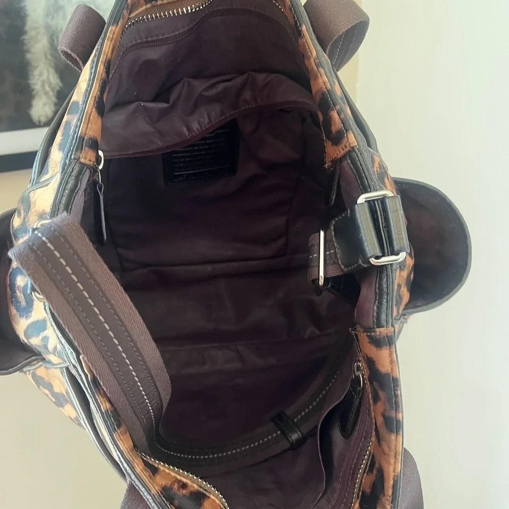 Coach Madison Ocelot Leopard Print Baby Bag Tote Brown Leather 21306